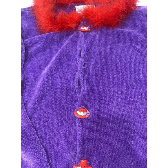 Vintage Belle point Hat sweater size Large Soft Purple Red Fur Collar With Flaw - Picture 3 of 12